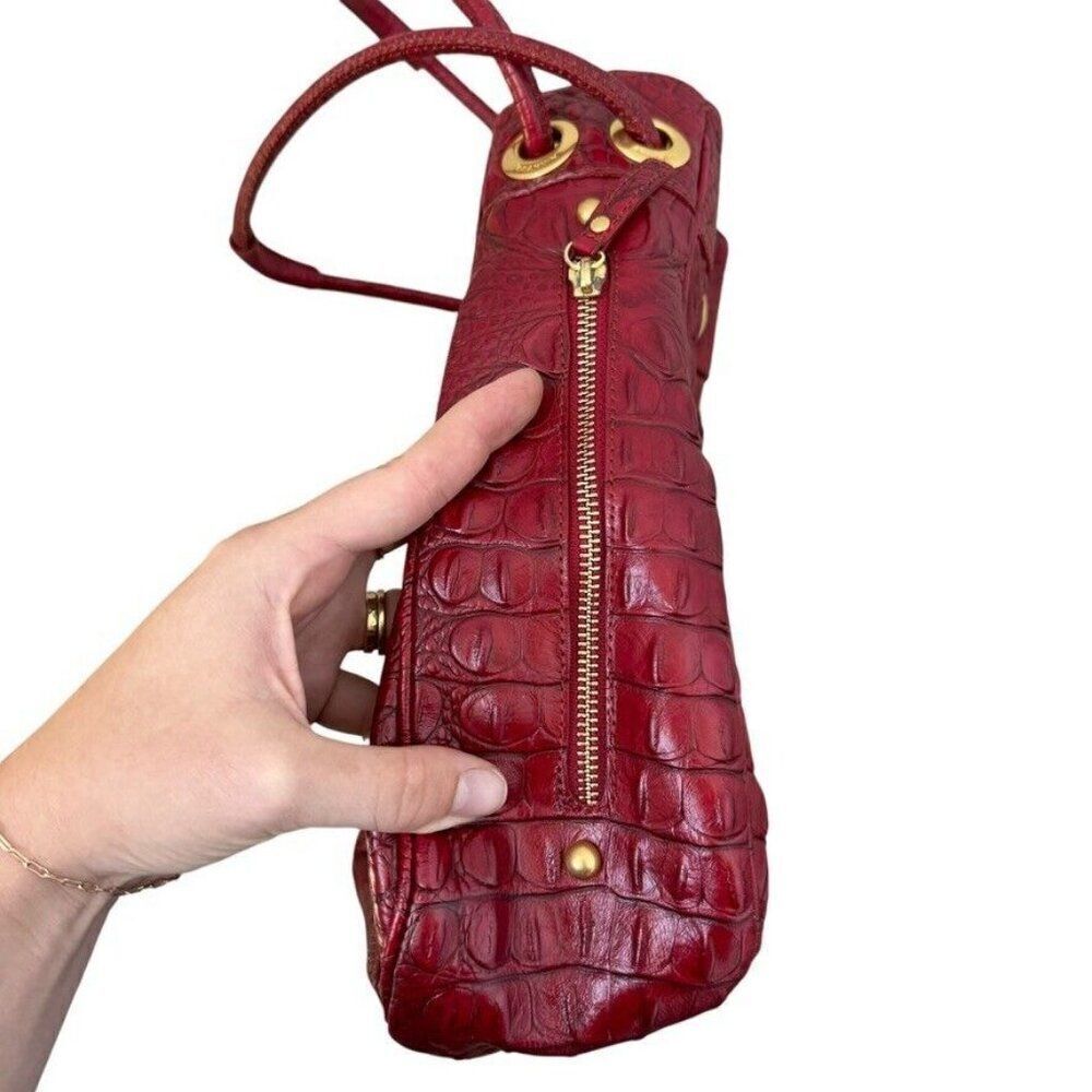 Brahmin Vintage Red Croc Embossed Leather Bucket Large Hobo Shoulder Bag Purse - Picture 11 of 11